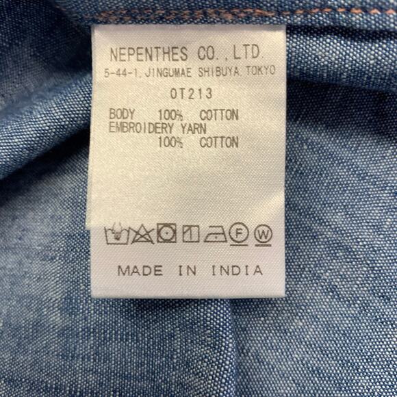 NEEDLES Size M Blue Multi Color Embroidery Chambray Snaps Long Sleeve Shirt - Picture 7 of 7